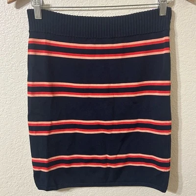 A.L.C. Striped Pull on Pencil Mini Skirt in Navy Blue & Pink - Size Large - Image 1 of 4