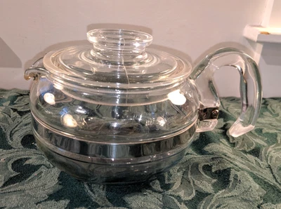 Vintage Pyrex Flameware 6 Cup Tea Pot teapot with Lid 8446 clear glass - Image 1 of 4