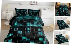 Black and Teal Comforter Set Modern Geometric Bedding Comforter Sets Gradient - Picture 1 of 7
