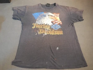 DD5 Vtg 3d emblem Harley Davidson t shirt Eagle TRASHED Sun Wheels Harlingen Tx - Picture 1 of 11