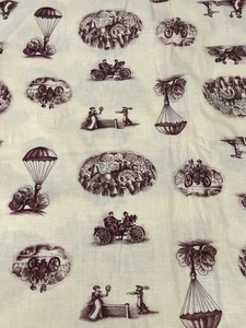 Vintage Beige with Burgundy Scenes Cotton Fabric 4 Yards 44" Wide Concord Fabric - Picture 1 of 8