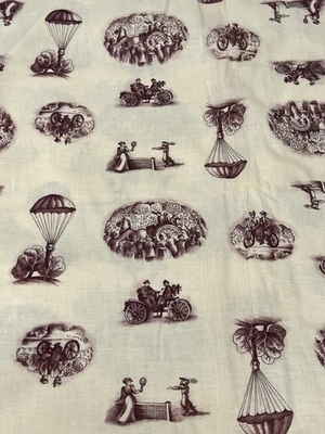 Vintage Beige with Burgundy Scenes Cotton Fabric 4 Yards 44" Wide Concord Fabric - Image 1 of 4