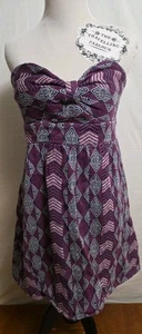 Roxy Strapless Dress Juniors Women Size XL Purple Geometric Cotton - Picture 1 of 9