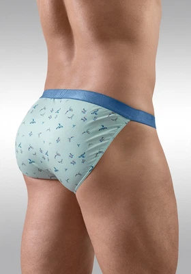 ErgoWear Bikini Brief SLK SE Micro Mesh Tanga Briefs in Blue Frost Birds 1777 84 - Image 1 of 4
