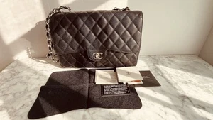 Chanel Single Flap Jumbo black Caviar Leather And Silver Hardware - Picture 1 of 9
