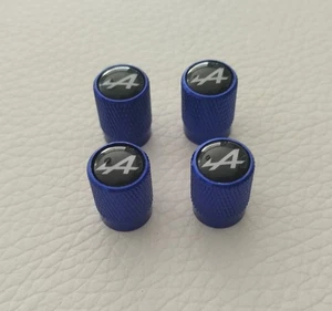 Set 4 Ventilkappen Aluminium Alpinblau Logo A weiß Renault - Bild 1 von 3