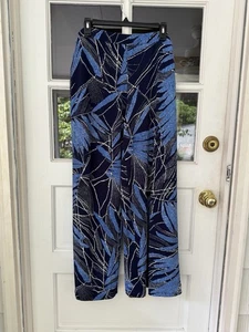 Pantaloni palazzo Susan Graver donna lifestyle stampati maglia gamba larga blu taglia L - Foto 1 di 7