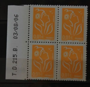 Bloc 4 timbres - Coin daté - Marianne de LAMOUCHE 0,01€ -Neuf **- YT3731 - 2005 - Foto 1 di 1
