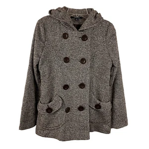 Chadwicks Pea Coat Hooded Double Breasted Brown Tan Tweed Wool Blend Pockets 8 - Picture 1 of 10