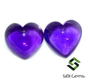 Natural Amethyst Heart Shape Cabochon Pair 15x15 mm 20.66 CTS Loose Gemstones - Picture 1 of 5