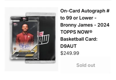 2024 Topps Now Basketball BRONNY JAMES Autographed AUTO Signed UNOPENED New PACK - Image 1 of 4