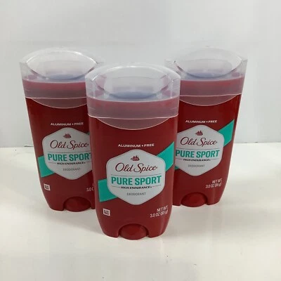Lote de 3 Old Spice sin alumbre High Endurance Deod, Pure Sport, 3,0 oz Foto 1 de 2
