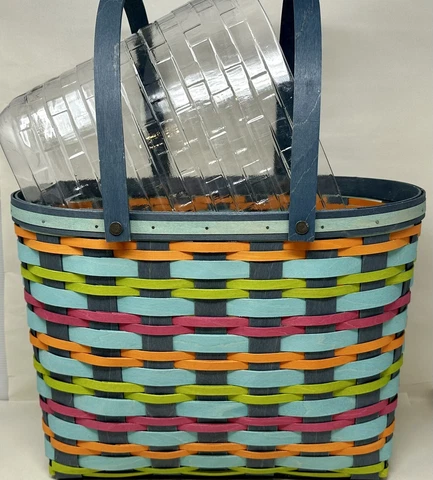 EUC Longaberger 2017 Boardwalk Basket & Protector “Summer Weave” Very Large! Cover