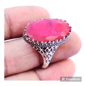 Ruby Hatipada lab created Gemstone Ring, 925 SterlingSilver Handmade Gift Ring, - Picture 1 of 6