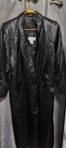 Maggie Lawrence Vintage 80s Black Shoulder Pads Maxi Coat Size 10 Gothic Unisex - Picture 1 of 6