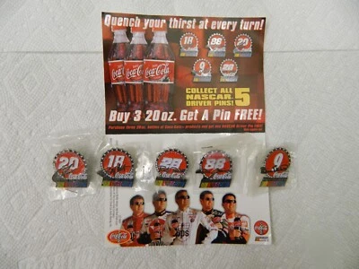 VINTAGE 2002 Nascar -Coca Cola Pin Set,   Card  Not Included in Sale - Image 1 of 4