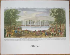 Menú de envío 1962 Paquebot Francia, línea francesa Jardín de Versalles arte de portada - Imagen 1 de 2