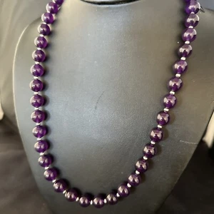 Purple Amethyst 10mm Navajo Pearls Sterling Silver Necklace 21" 14313 - Picture 1 of 12