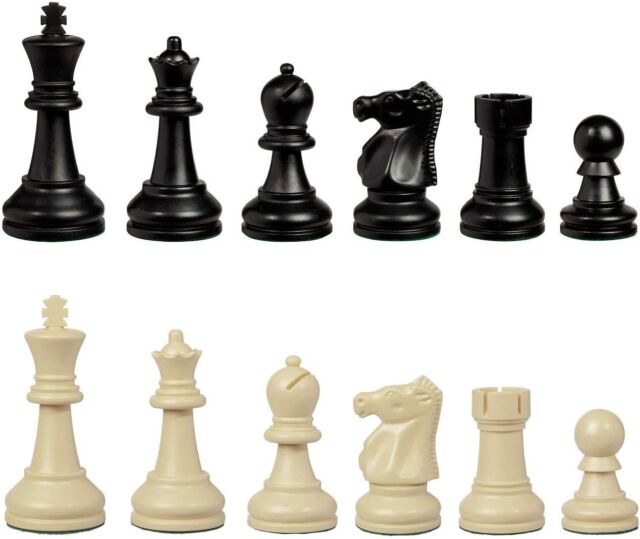 Professional Plastic Chess Set Wood Grain Pieces with Vinyl Rollup Board –  Black