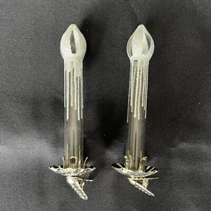 Set Of Two Christmas Ornament Silver Glitter On Clear Glass Clip On Tree Candle - Picture 1 of 17