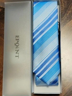 Corbata de hombre Epoint azul blanco a rayas piel nueva con etiquetas Foto 1 de 4
