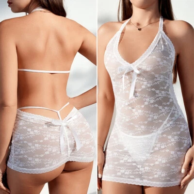 Mini Vestido Tanga Prendas para dormir Sexy Mujeres Lencería Prendas para dormir Body Babydoll EE. UU. Foto 1 de 4