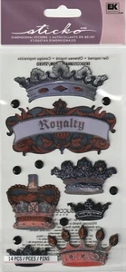 Sticko Metallic 3-D stickers ROYALTY CROWNS Royal theme 78540 FAST FREE ship! - Picture 1 of 1
