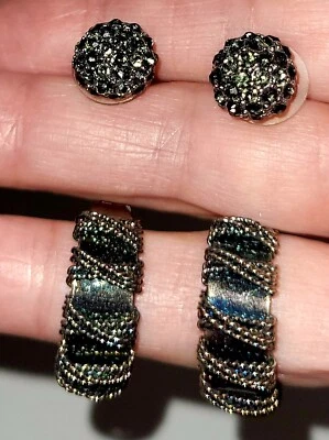 De colección-2 Pares-Pendientes Semi Lazo Bola Discoteca Cristal Estrás y Cobre Cableado Foto 1 de 4
