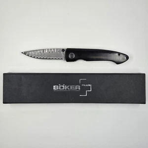 Boker Plus Damascus Gent 1 Ebony Wood Linerlock Folding Knife, Original Box - Picture 1 of 10