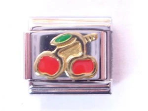 SILVER ITALIAN CHARM CHERRY fits all design 9mm bracelet SO10 - Picture 1 of 4