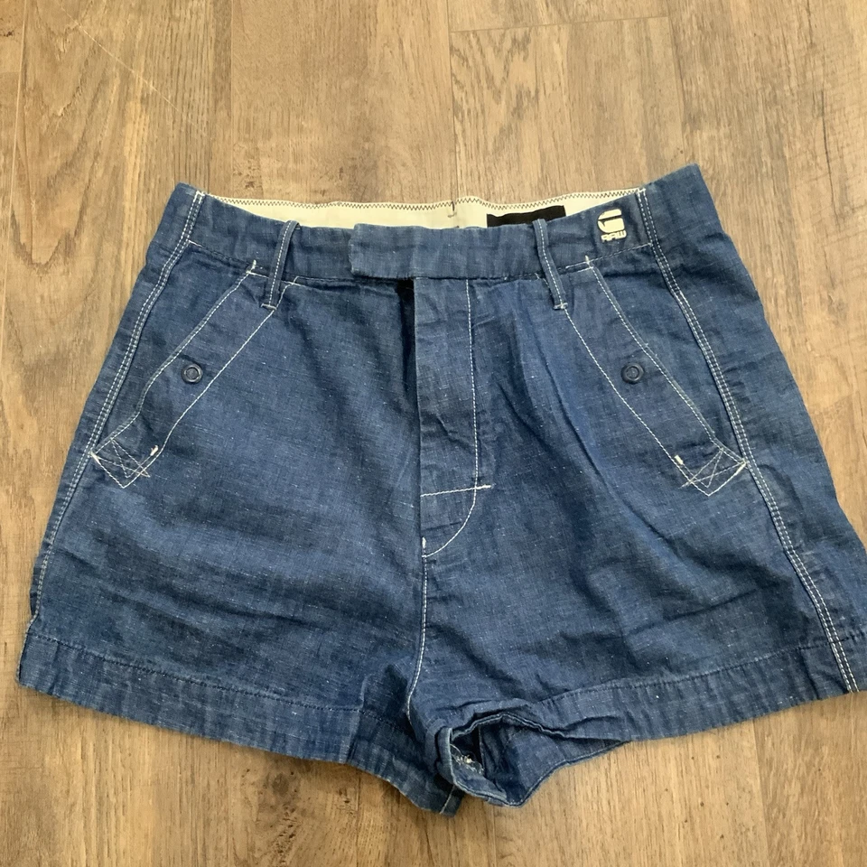 MINI SHORTS G-STAR RAW DENIM-CERRADURA FRONTAL-BOLSILLOS LATERALES-SEXY-AZUL-Talla 27-USADOS Foto 1 de 4