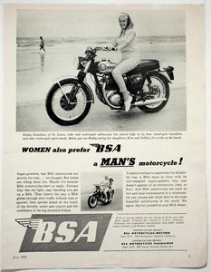 BSA 1965 Vintage Print Ad Women Also Prefer BSA Motorcycle Black White - Picture 1 of 1