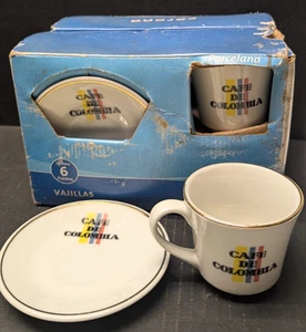 Vintage Café De Columbia Espressotassen & Untertassen 5 Sets Corona Porzellan - Bild 1 von 4