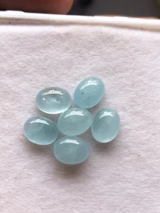 Natural Aquamarine Cabochons: 6 Oval Gemstones for Jewelry Making. - Picture 1 of 3