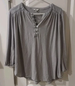 Lucky Brand Gr. XL Top Struktur Kragen/Rücken 3/4 Ärmel hellgrau BOHO Tunika - Bild 1 von 9