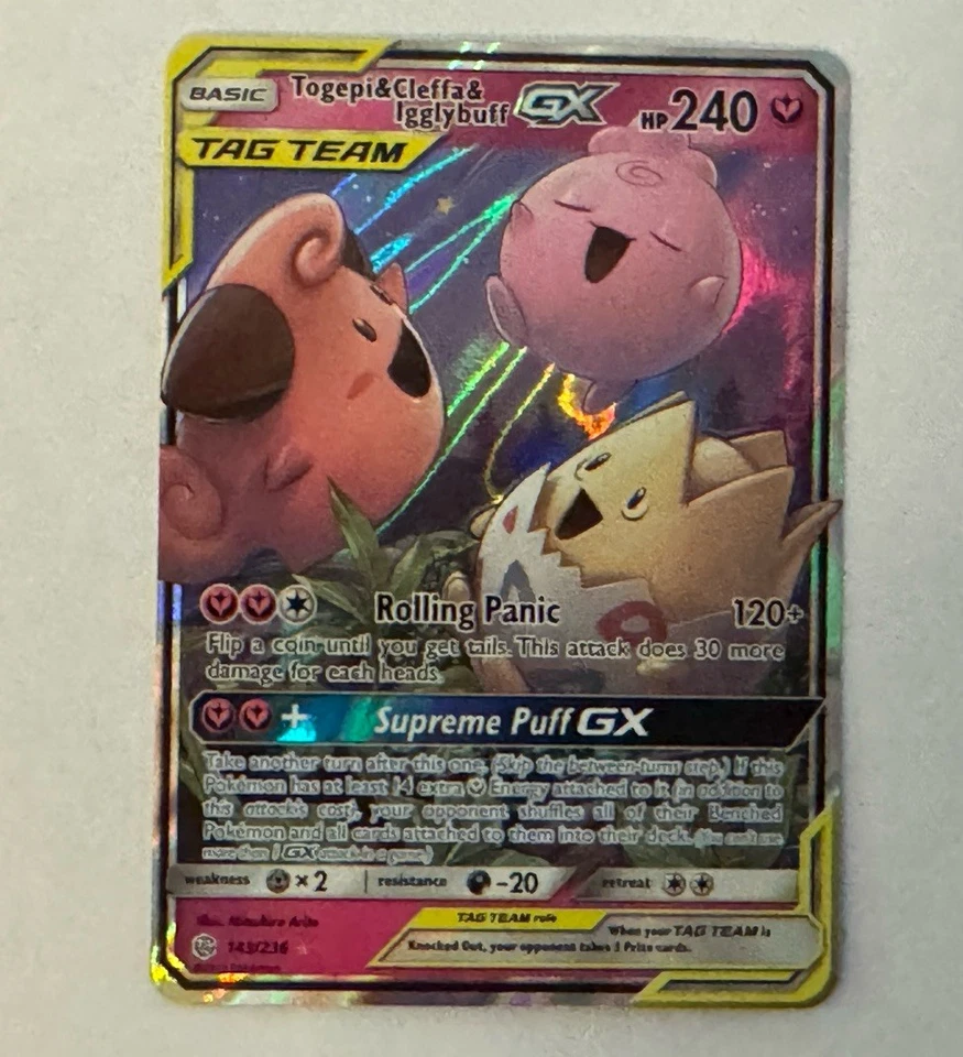 Togepi & Cleffa & Igglybuff GX 143/236 SM Cosmic Eclipse Ultra Rare Holo - Image 1 of 3