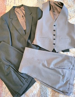 复古棕榈滩套装 4 件绿色和格子西装夹克背心 2 对裤子定制 — 第 1/4 张图片