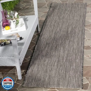 SAFAVIEH Courtyard Collection Runner Rug - 2'3" x 16', Black and Beige, Non-S - Picture 1 of 4