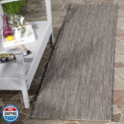 SAFAVIEH Courtyard Collection Runner Rug - 2'3" x 16', Black and Beige, Non-S - Image 1 of 4