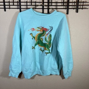 Vintage Bassett Walker Dragon 1986 Sweatshirt Size XLarge/XL Teal - Picture 1 of 6