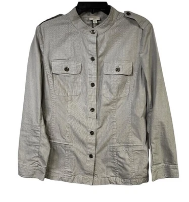 Chaqueta J Jill Rayas‎ Militar Elastizada Botón Frontal Hombro Charreteras Talla L Foto 1 de 4