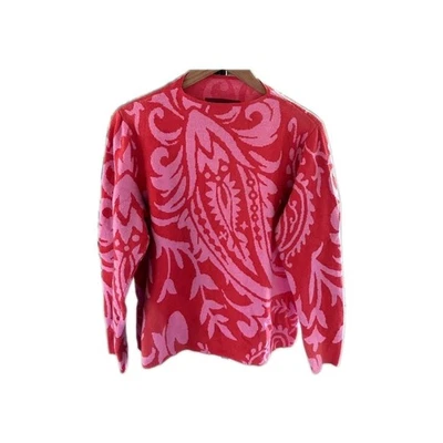 Suéter Love Scarlett XL rosa vermelho estampa paisley pulôver malha macia novo com etiquetas - Imagem 1 de 4