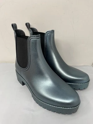 Jeffrey Campbell PLAY Rain Boots Womens Sz 9 Chelsea Platform Lug Sole Metallic - Image 1 of 4