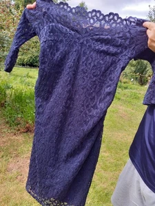 Next Maternity Dress Navy Blue Lace Look. Size 12. Worn Once. Gorgeous - Picture 1 of 6
