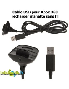Câble USB Dédié au chargement et la connexion pour la manette Xbox 360 Noir - Picture 1 of 4