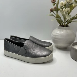 Vince Blair Slip On Pebbled Leather Sneakers Metallic Silver Women's US 6M - Picture 1 of 9
