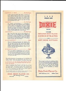 Vintage Advertising DIXIE FRUIT CONCENTRATES 1928 Price List Soda Dallas TX - Picture 1 of 1