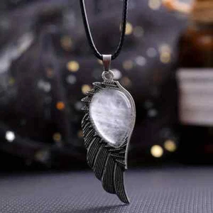 Beautiful White Quartz Gem & Wing Pendant & Necklace FREE SHIPPING IN THE USA! - Picture 1 of 2