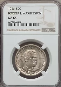 1946-P Booker T. Washington Commemorative Half Dollar NGC MS 65 - Picture 1 of 2