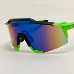 Reflective Sport Sunglasses Cycling Running Glasses Mirrored Lens Green Frame - Picture 1 of 5